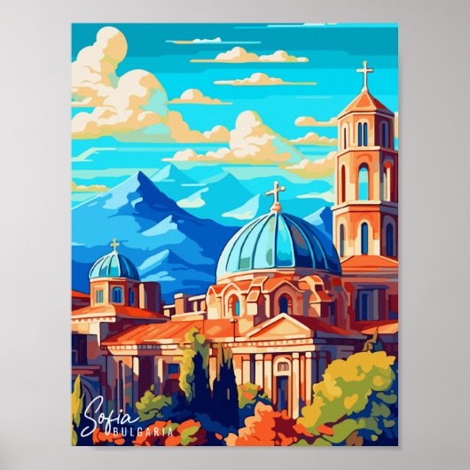 Sofia Bulgarije vintage reisillustratie Poster (Voorkant)