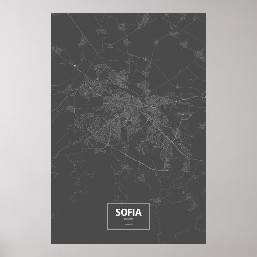 Sofia, Bulgarije (wit op zwart) Poster (Voorkant)