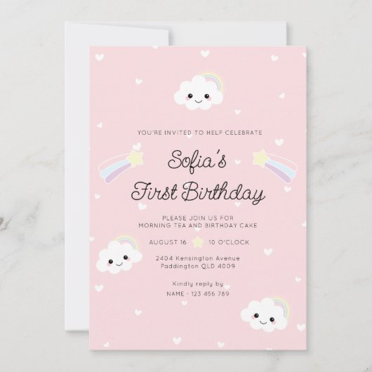 Sofia Cloud Eerste Verjaardag Uitnodiging (Voorkant)