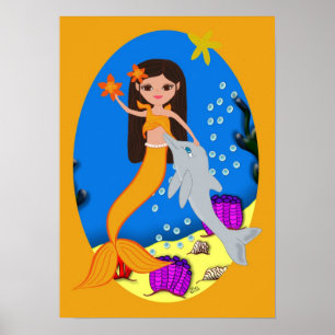 Sofia het Oranje Poster Mermaid en Dolphin