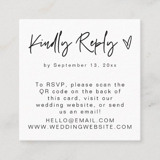 SOFIA Moderne Simple Clean QR Code RSVP Square Kaa Vierkante Visitekaartje (Voorkant)