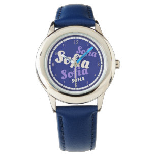 Sofia Naam Horloge   Blauw lederen Kinder horloge