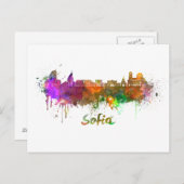 Sofia skyline in watercolor briefkaart (Voorkant / Achterkant)