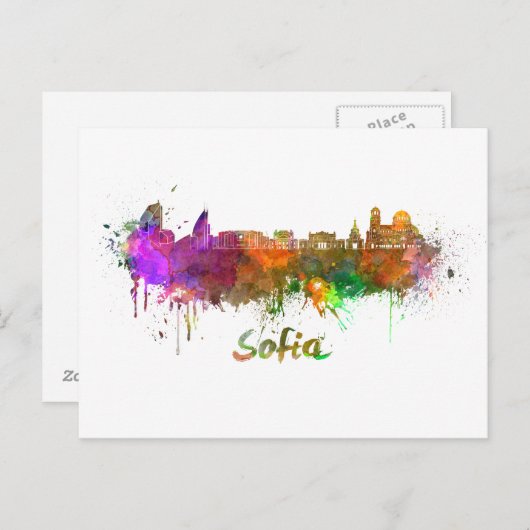 Sofia skyline in watercolor briefkaart (Voorkant / Achterkant)