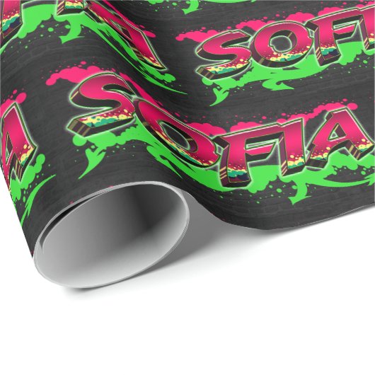 Sofia Vorname Name Graffiti red green Cadeaupapier (Rol Hoek)