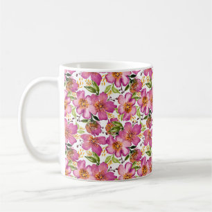 Sofie-bloei-Waterverf Floral roze, groen, Oranje Koffiemok