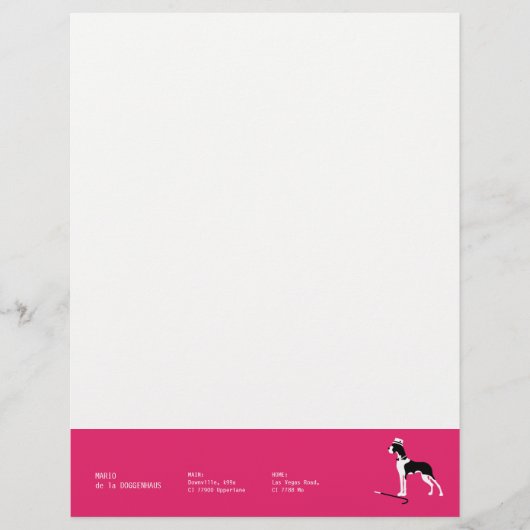 Sofistische Dog op Roze Briefhoofd Sjabloon (Voorkant)