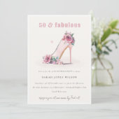 Soft 50 Fabulous Blush High Heels Floral Birthday Kaart (Staand voorkant)