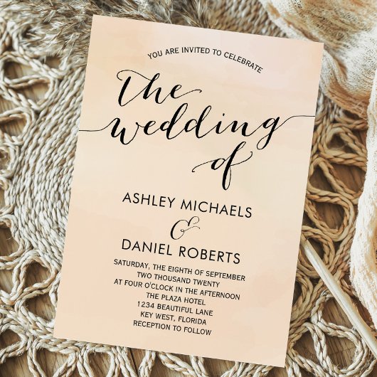 Soft Abriot Waterverf Wedding Invitation, Blush Kaart