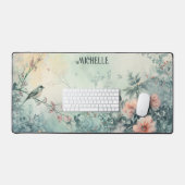 Soft and Dreamy Pastoral Birds and Flowers Bureaumat (Keyboard & Muis)