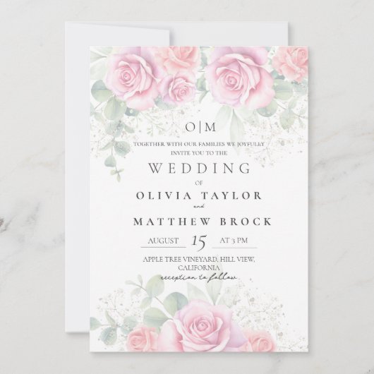 Soft and Elegant Blush Pink Roses Wedding Kaart (Voorkant)