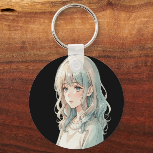 Soft Anime Girl – Round Keychain (Achterkant)