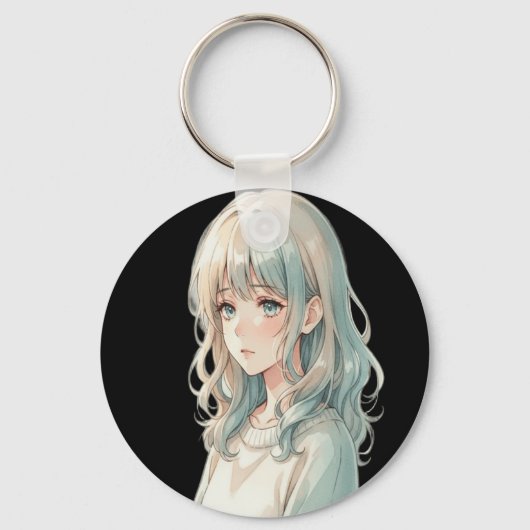 Soft Anime Girl – Round Keychain (Achterkant)