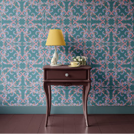 Soft Aqua Blue Baroque Ornamental Design Behang