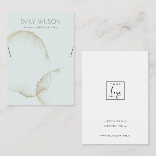 SOFT AQUA BLUE GOLD ABSTRACT KETTING DISPLAY LOGO VISITEKAARTJE (Voorkant / Achterkant)