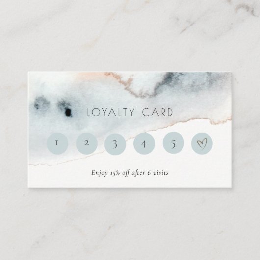 Soft Aqua Blue Gold Waterverf 6 Punch Loyalty Visitekaartje (Voorkant)