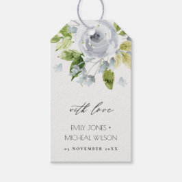 SOFT AQUA BLUE WATERVERF FLORAAL MONOGRAM CADEAULABEL