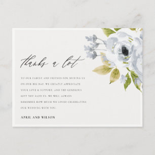 SOFT AQUA BLUE WATERVERF FLORAL DANK U BRIEFKAART