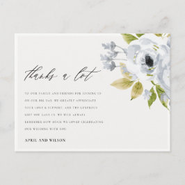 SOFT AQUA BLUE WATERVERF FLORAL DANK U BRIEFKAART