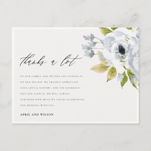 SOFT AQUA BLUE WATERVERF FLORAL DANK U BRIEFKAART (Voorkant)