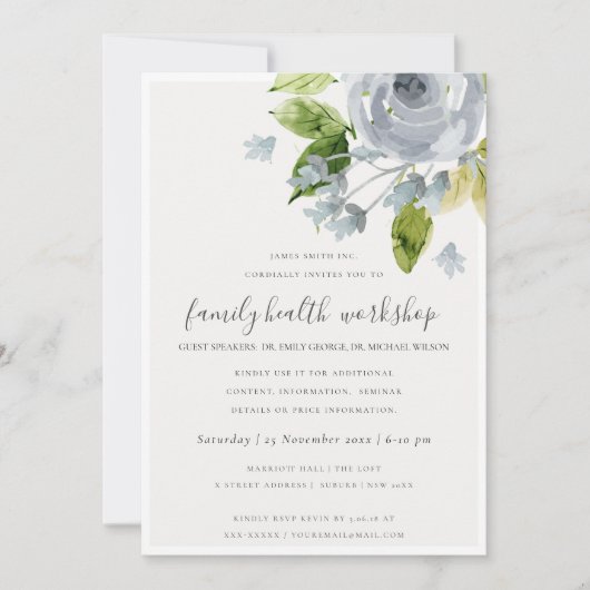 SOFT AQUA BLUE WATERVERF FLORAL WORKSHOP EVAL KAART (Voorkant)