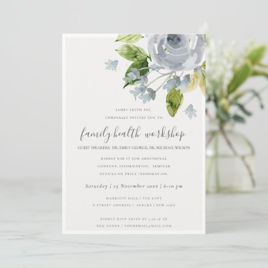 SOFT AQUA BLUE WATERVERF FLORAL WORKSHOP EVAL KAART (Staand voorkant)