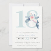 SOFT AQUA BLUSH BLUE FLORAL 18TH ELKE OUDERDAG KAART (Voorkant)