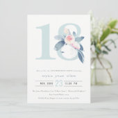 SOFT AQUA BLUSH BLUE FLORAL 18TH ELKE OUDERDAG KAART (Staand voorkant)