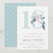 SOFT AQUA BLUSH BLUE FLORAL 18TH ELKE OUDERDAG KAART (Voorkant / Achterkant)