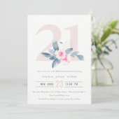 SOFT AQUA BLUSH BLUE FLORAL 21ST ELKE LEEFTIJD BIR KAART (Staand voorkant)