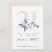 SOFT AQUA BLUSH BLUE FLORAL 21ST ELKE LEEFTIJD BIR KAART (Voorkant / Achterkant)