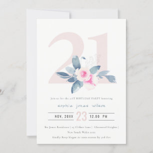 SOFT AQUA BLUSH BLUE FLORAL 21ST ELKE LEEFTIJD BIR KAART