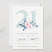 SOFT AQUA BLUSH BLUE FLORAL 21ST ELKE LEEFTIJD BIR KAART (Voorkant)