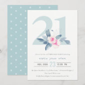 SOFT AQUA BLUSH BLUE FLORAL 21ST ELKE LEEFTIJD BIR KAART (Voorkant / Achterkant)