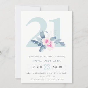 SOFT AQUA BLUSH BLUE FLORAL 21ST ELKE LEEFTIJD BIR KAART