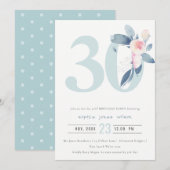 SOFT AQUA BLUSH BLUE FLORAL 30 TH ELKE OUDERDAG KAART (Voorkant / Achterkant)