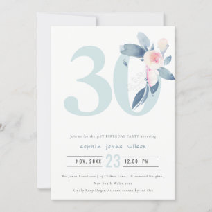 SOFT AQUA BLUSH BLUE FLORAL 30 TH ELKE OUDERDAG KAART