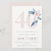 SOFT AQUA BLUSH BLUE FLORAL 40TH ELKE LEEFTIJD BIR KAART (Voorkant / Achterkant)