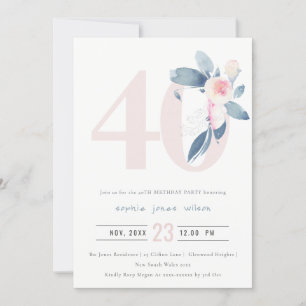 SOFT AQUA BLUSH BLUE FLORAL 40TH ELKE LEEFTIJD BIR KAART