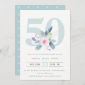 SOFT AQUA BLUSH BLUE FLORAL 50 TH ELKE OUDERDAG KAART (Voorkant / Achterkant)