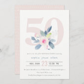 SOFT AQUA BLUSH BLUE FLORAL 50 TH ELKE OUDERDAG KAART (Voorkant / Achterkant)