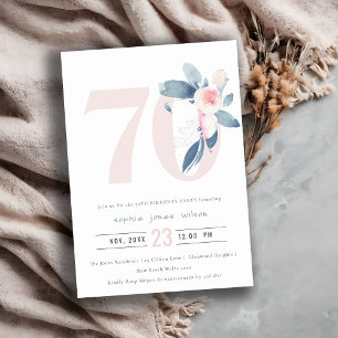 SOFT AQUA BLUSH BLUE FLORAL 70 TH ELKE OUDERDAG KAART