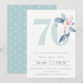 SOFT AQUA BLUSH BLUE FLORAL 70 TH ELKE OUDERDAG KAART (Voorkant / Achterkant)
