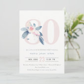 SOFT AQUA BLUSH BLUE FLORAL 80 TH ELKE OUDERDAG KAART (Staand voorkant)