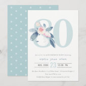 SOFT AQUA BLUSH BLUE FLORAL 80 TH ELKE OUDERDAG KAART (Voorkant / Achterkant)