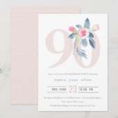 SOFT AQUA BLUSH BLUE FLORAL 90 TH ELKE LEEFTIJD BI KAART (Voorkant / Achterkant)