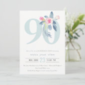 SOFT AQUA BLUSH BLUE FLORAL 90 TH ELKE LEEFTIJD BI KAART (Staand voorkant)
