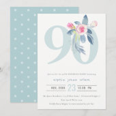 SOFT AQUA BLUSH BLUE FLORAL 90 TH ELKE LEEFTIJD BI KAART (Voorkant / Achterkant)