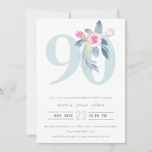 SOFT AQUA BLUSH BLUE FLORAL 90 TH ELKE LEEFTIJD BI KAART