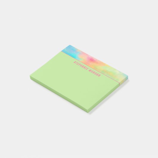 Soft Aqua Green Waterverf Naam Post-it® Notes (Schuin)